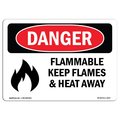 Signmission OSHA Danger Sign, 12" Height, 18" Width, Aluminum, Flammable Keep Flames And Heat Away, Landscape OS-DS-A-1218-L-2017